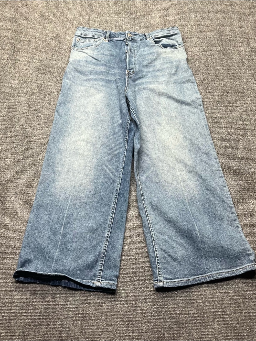We The Free People Jeans Womens 31x26 Blue Wide Leg Washed Out Indigo Button Fly